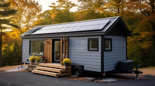 Small transportable house with solar panels by Midjourney