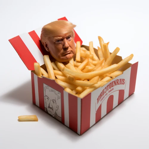 a box of fries with a head of a man by Midjourney