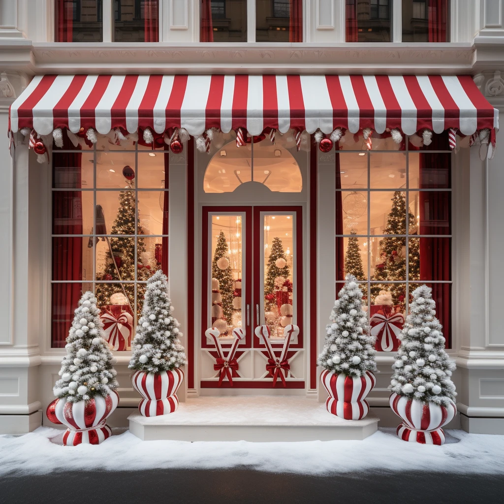 a store front with christmas decorations – Midjourney Prompt