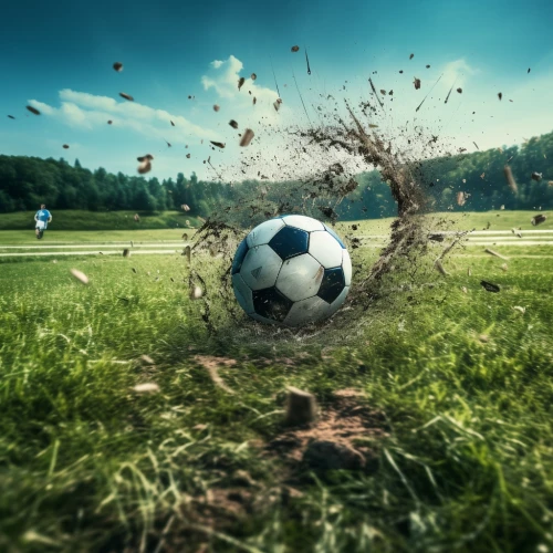 a football ball hitting the ground by Midjourney