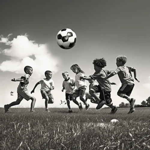 a group of kids playing football by Midjourney