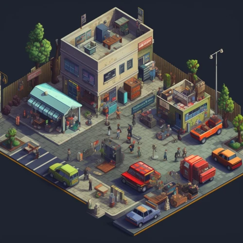a pixel art of a small town by Midjourney