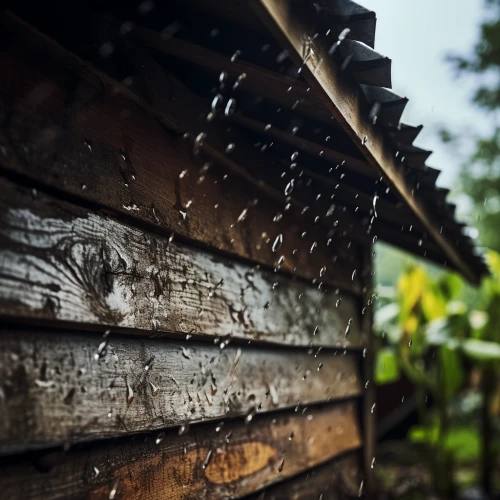 rain drops of water on a wooden wall by Midjourney